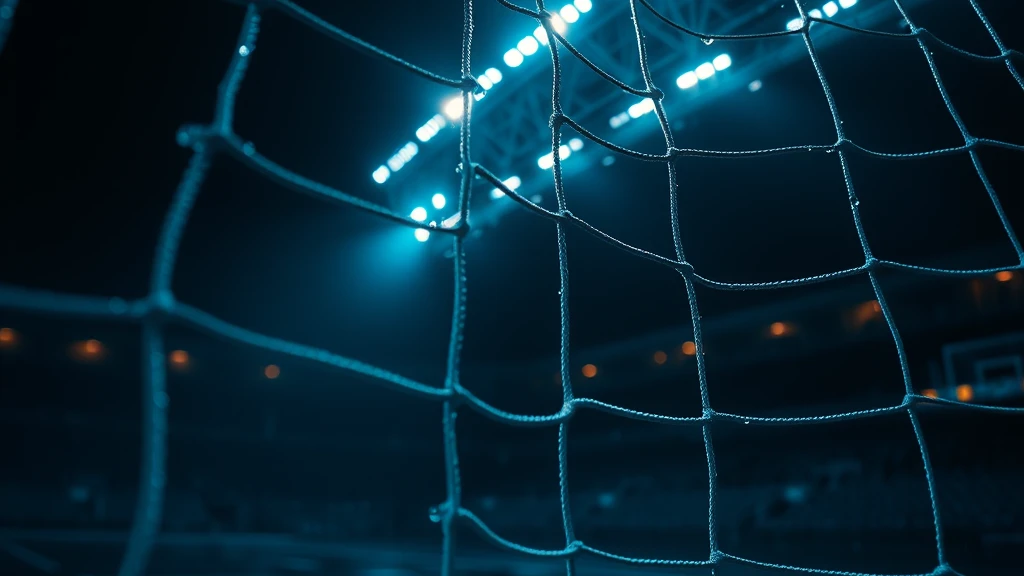 The mesh of a goal net in close-up with water droplets