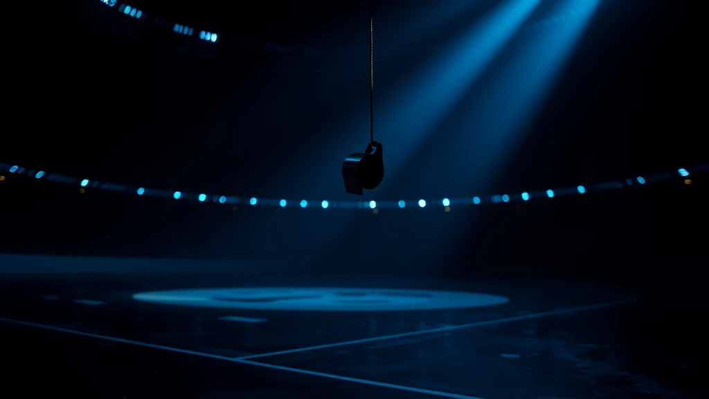 A steel referee whistle swinging on its cord